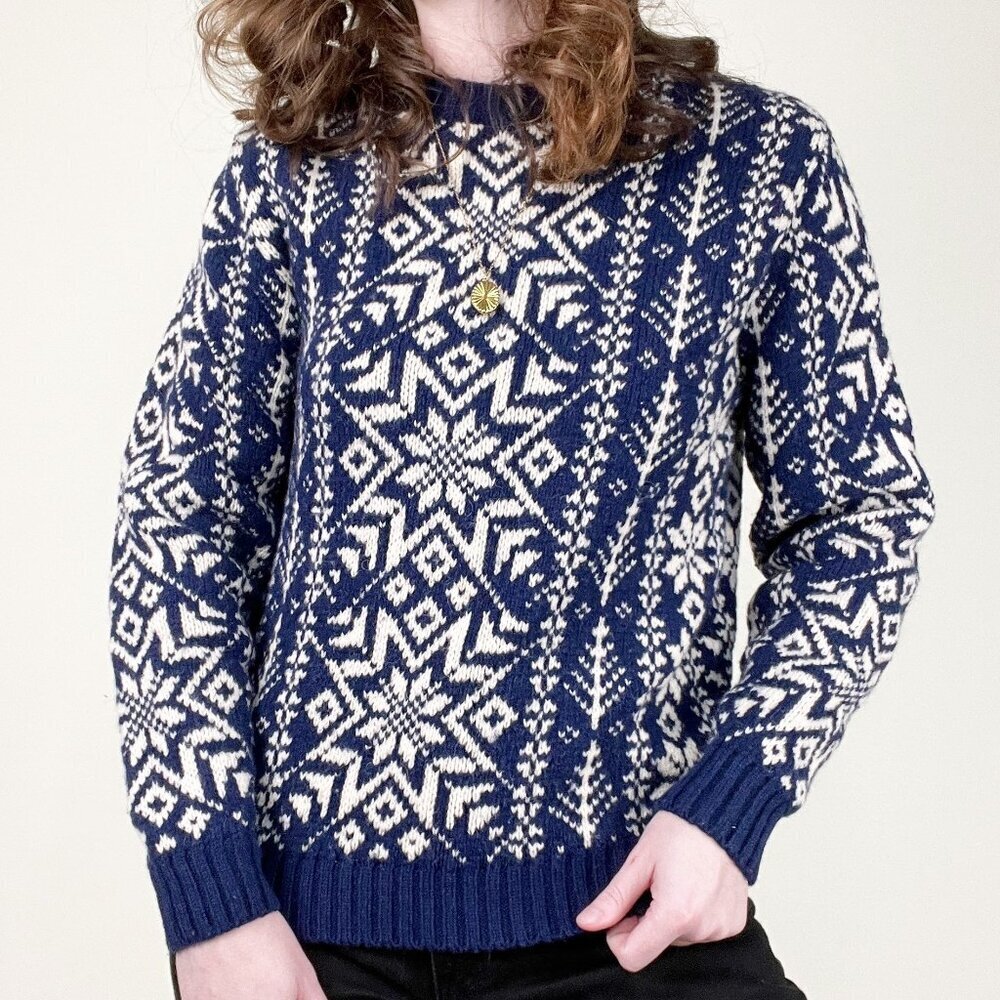 Vintage 100% Wool Fair Isle Sweater Winter Christmas Knit Scandinavian Fisherman